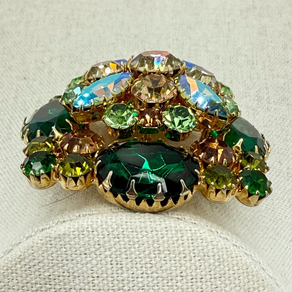 Vintage Juliana Style Green AB Rhinestone Dome Brooch Statement Piece D&E Look - Picture 6 of 17